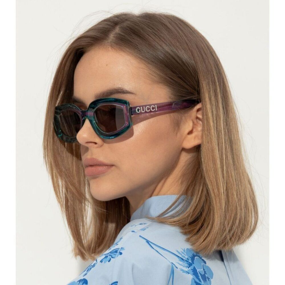 NEW Gucci GG1719S 004 Transparent Red Violet Women Square Sunglasses GG 1719S - Picture 11 of 12